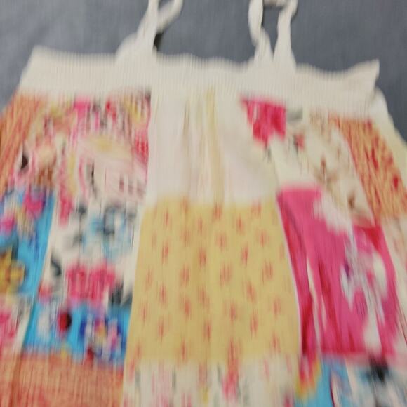 MKM Shirt Womens Small Pink Patchwork Strap Tank Top Beige Smocked Back Button - Picture 8 of 11